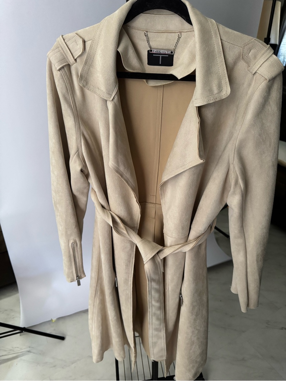 Beige Suede Belted Trench Coat - Women's Jacket & Coat